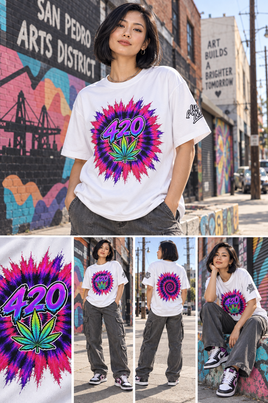 Hippy Mood 420 Shockwave Oversized Tee — White Drop