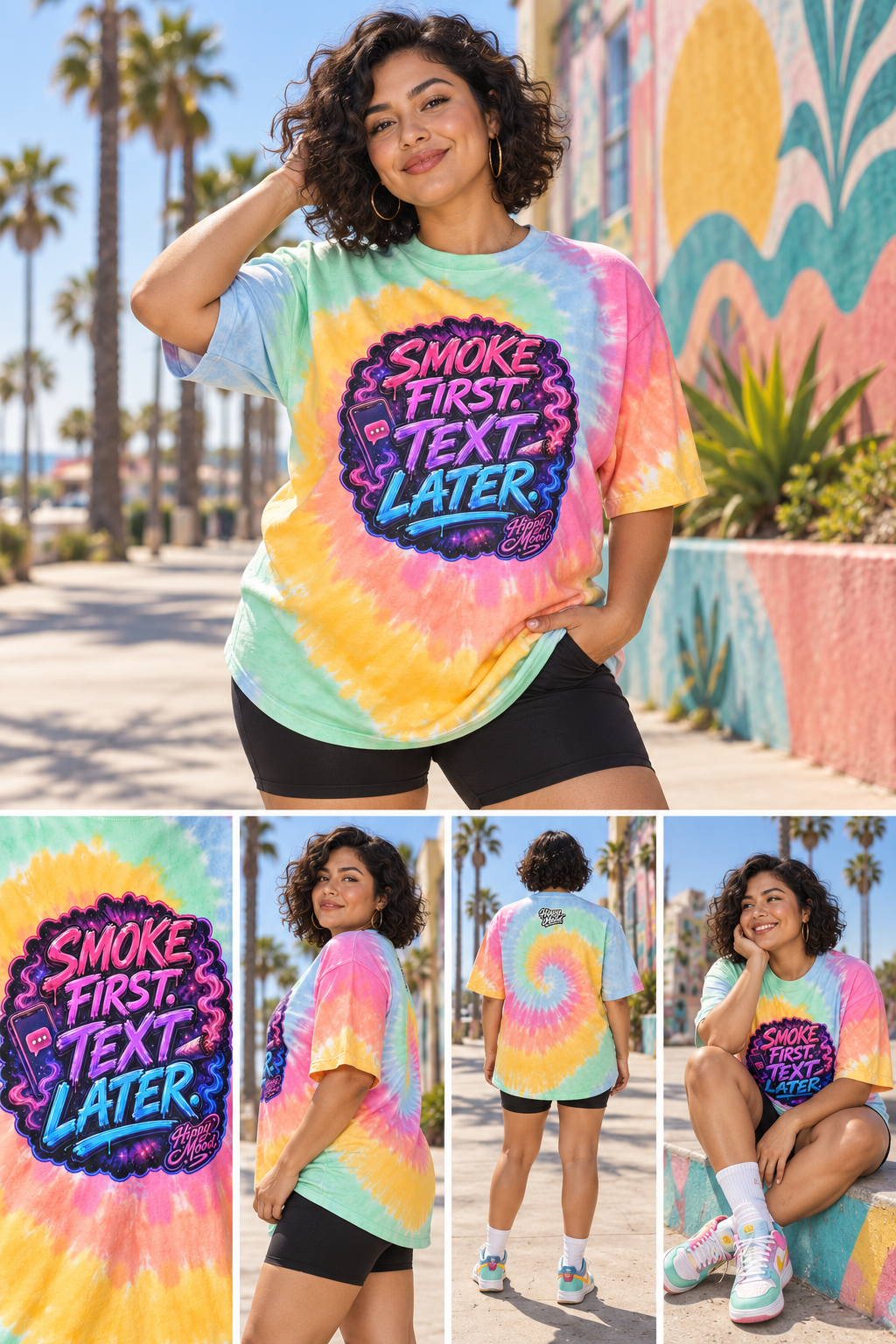 Smoke First. Text Later. Oversized Tie-Dye Tee