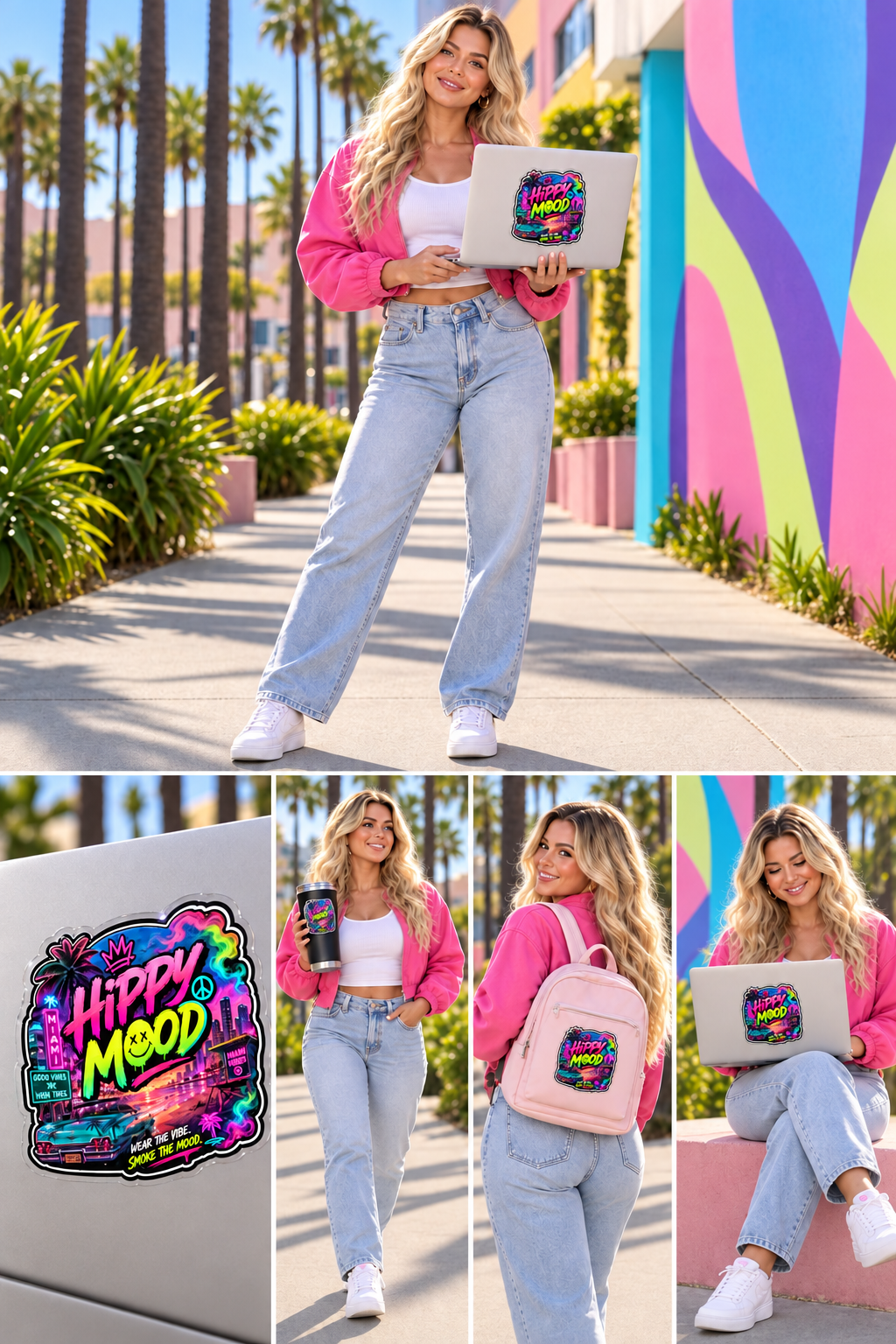 Miami Neon Nights Hippy Mood Sticker