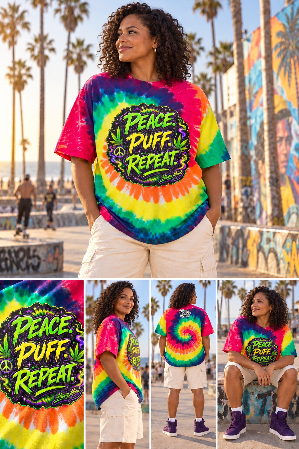 Peace. Puff. Repeat. Oversized Tie-Dye Tee