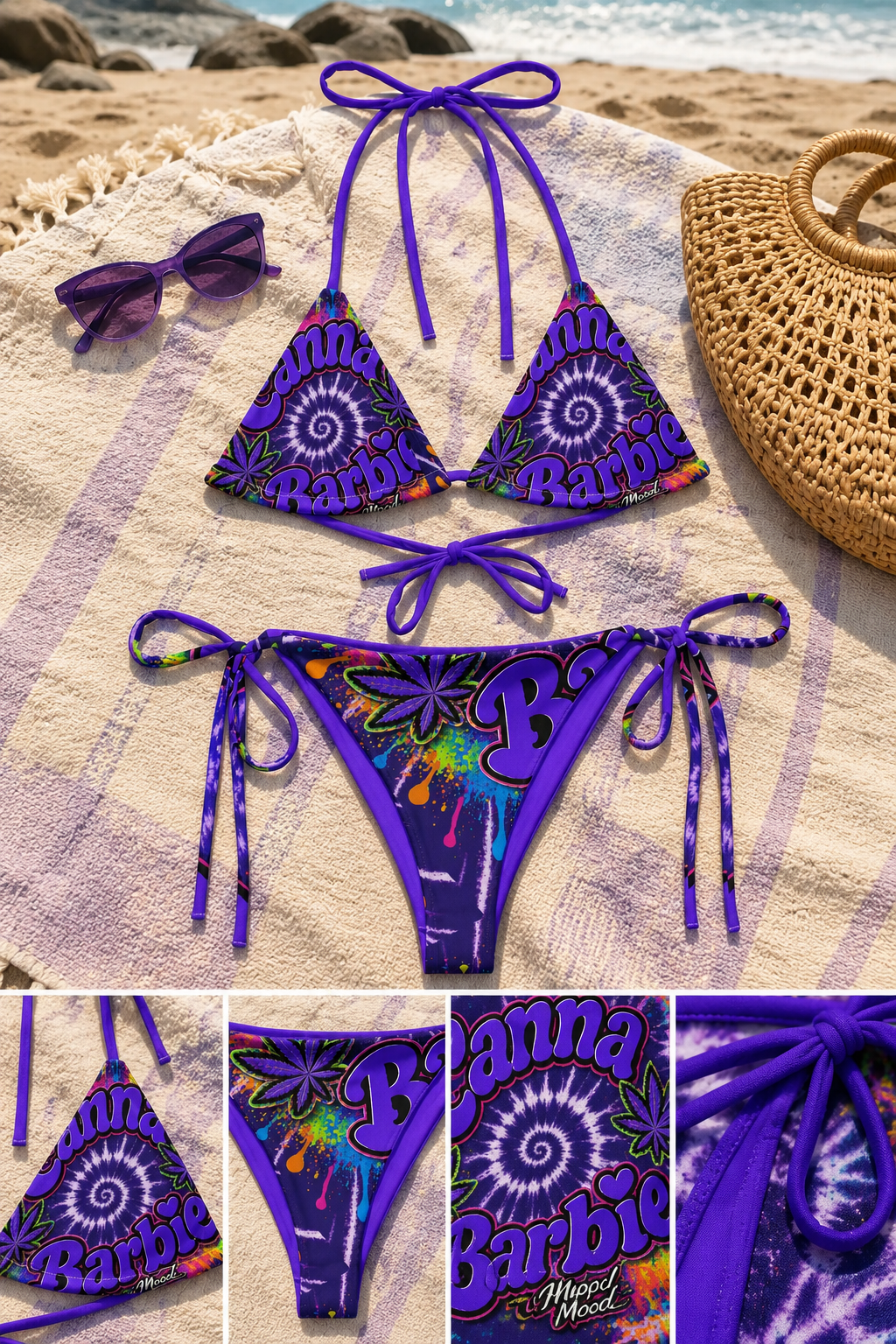 Canna Barbie String Bikini — Purple Splash Edition