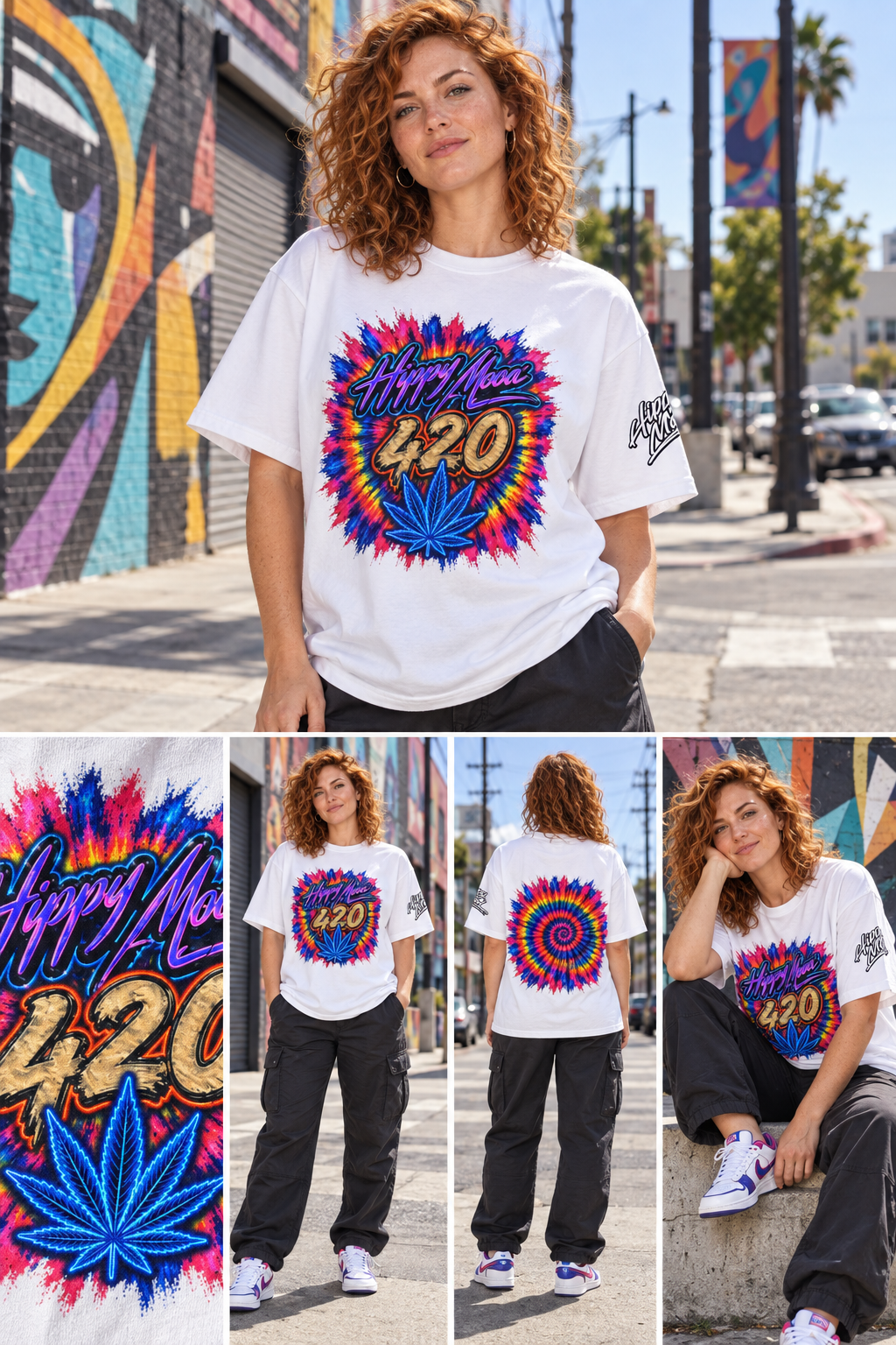 Hippy Mood 420 Oversized Tee — Rainbow Shock Edition