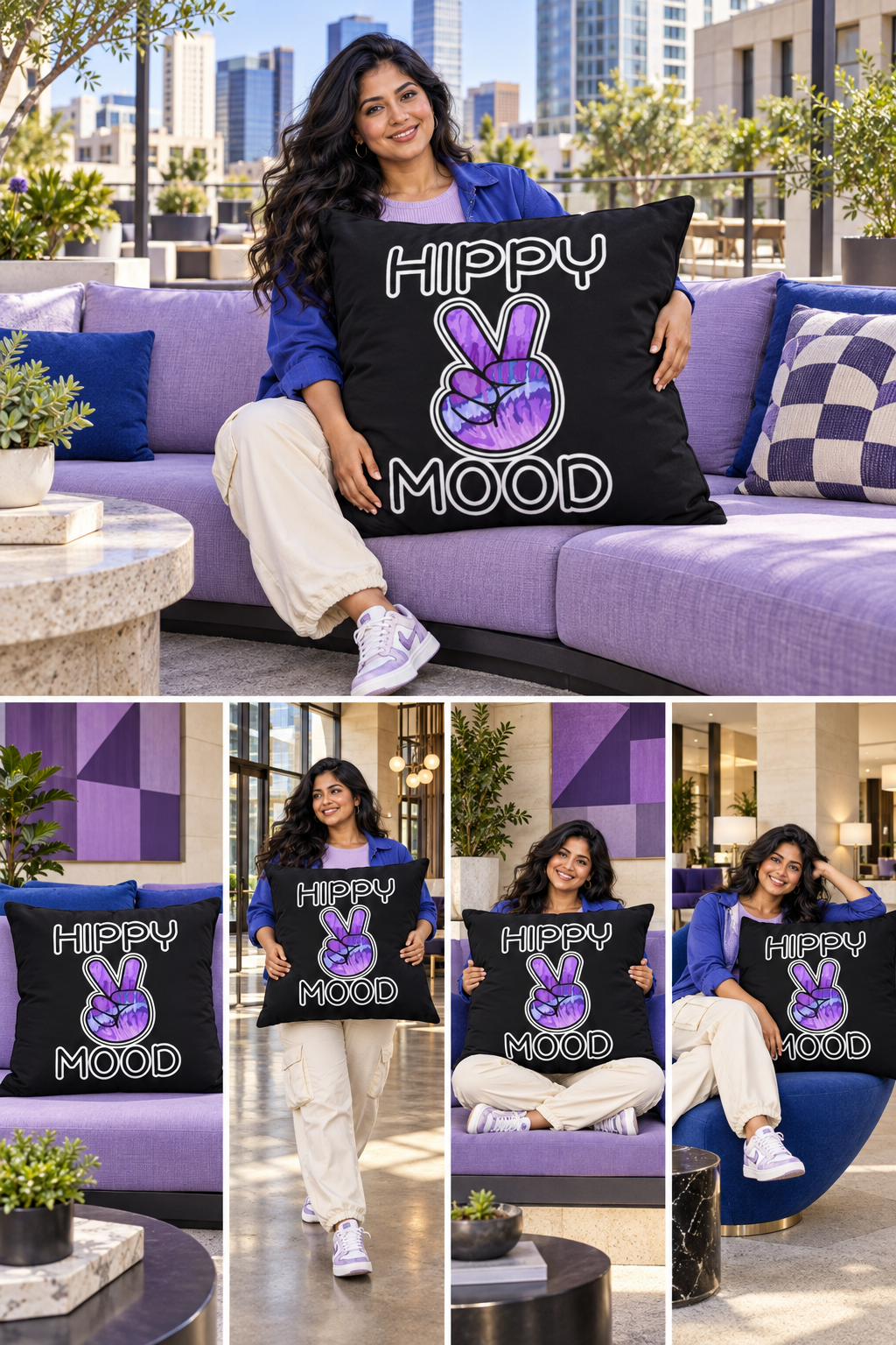 Hippy Mood Purple Tie Dye Peace Pillow