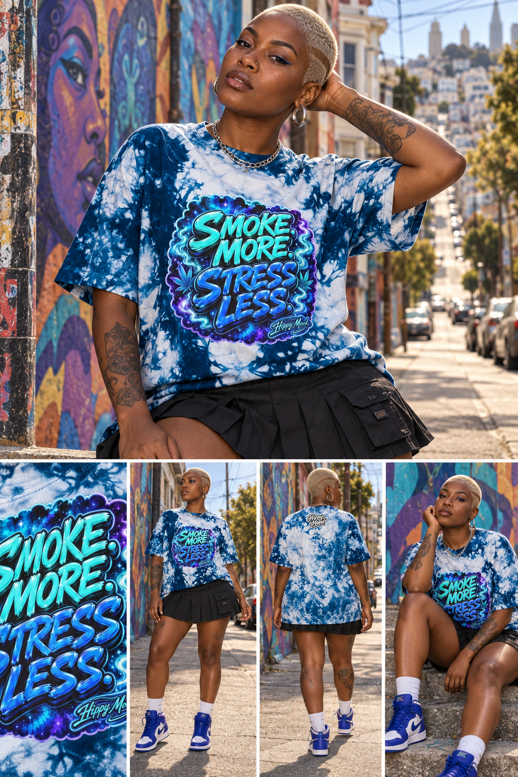 Mehr rauchen. Weniger Stress. Oversized Batik-T-Shirt