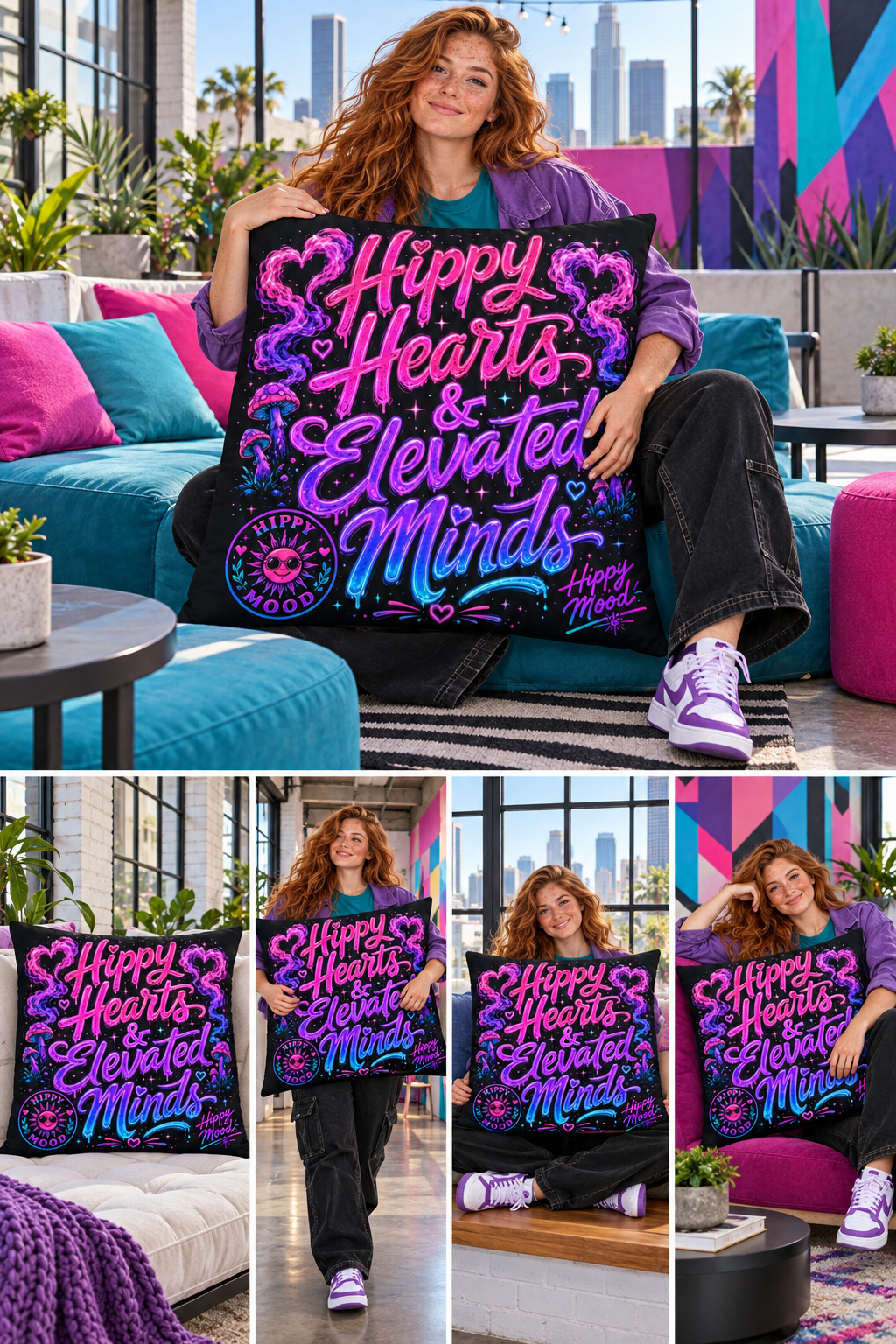 Hippy Hearts & Elevated Minds Pillow