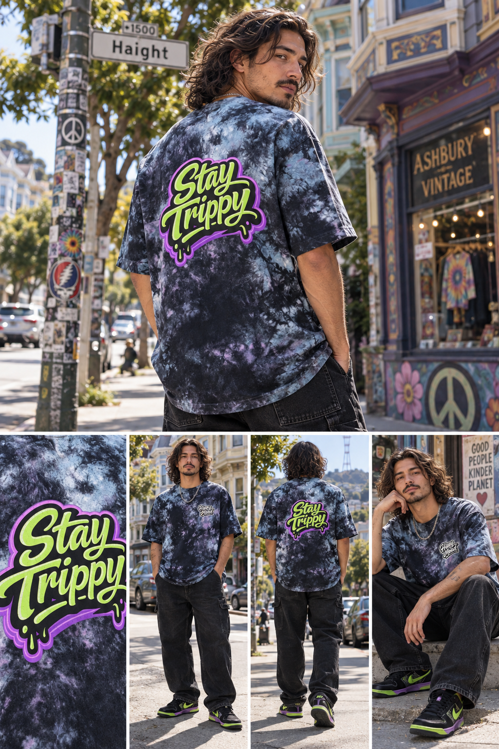 Oversized Stay-Trippy-T-Shirt im Batik-Look