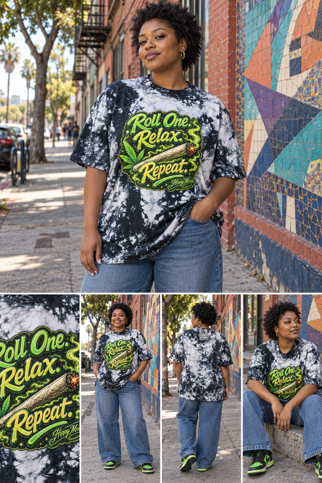 Roll One. Relax. Repeat. Oversized Tie-Dye Tee