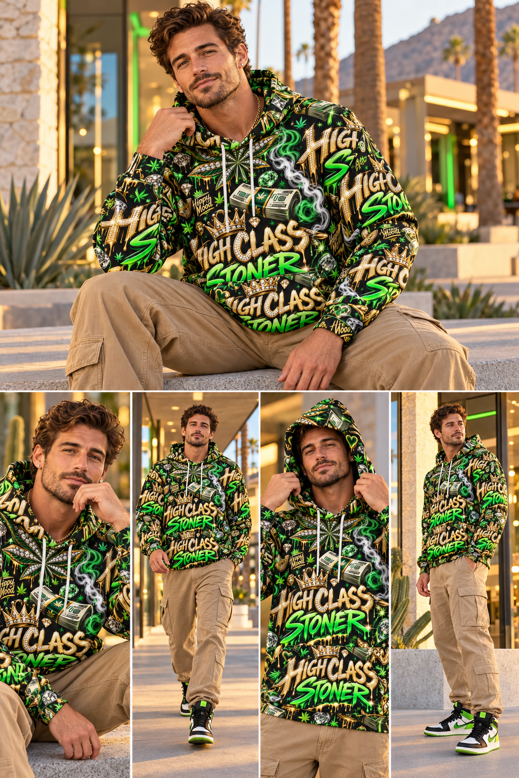 High Class Stoner All-Over Print Hoodie
